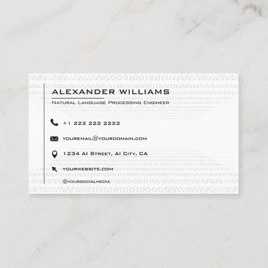 Artificial Intelligence Software Engineer Visiting Visitekaartje (Achterkant)