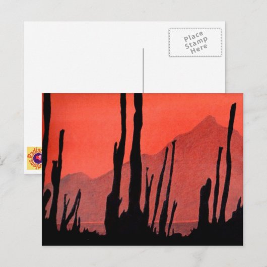 Artikel Briefkaart 11: Cactus / woestijnberg / ink (Voorkant / Achterkant)