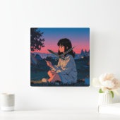 Artikelset Art Retro Mountain Landscape Illustrat Vierkante Klok (Huis)