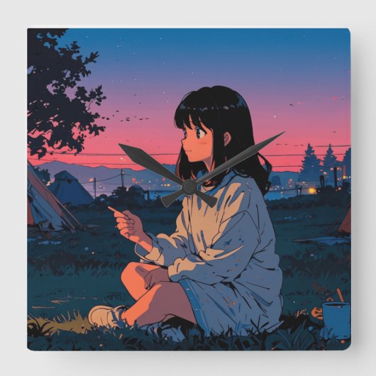 Artikelset Art Retro Mountain Landscape Illustrat Vierkante Klok (Voorkant)