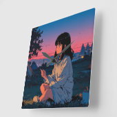 Artikelset Art Retro Mountain Landscape Illustrat Vierkante Klok (Hoek)