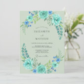 Artisan Aqua Mint Bladerige Trouw Kaart (Staand voorkant)