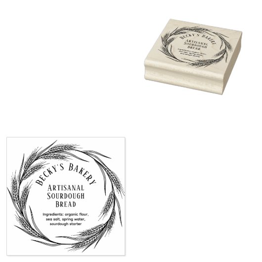Artisan Baker Tarwe Krans Biologisch Zuurdesembroo Rubberstempel (Gestempeld)