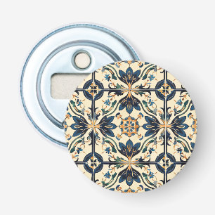 Artisan Blauw en Goud Bloemen Motief Button Flesopener