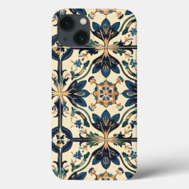 Artisan Blauw en Goud Bloemen Motief Case-Mate iPhone Case