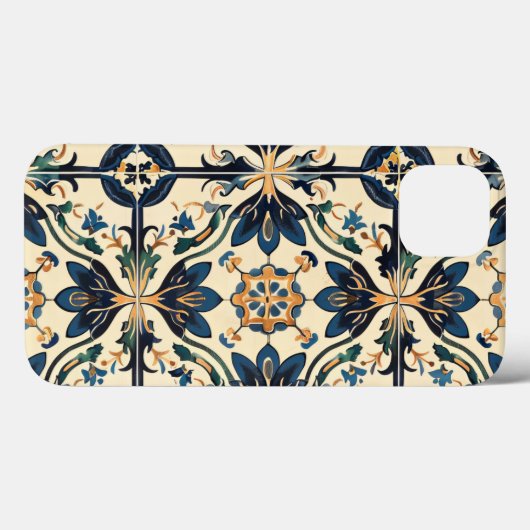 Artisan Blauw en Goud Bloemen Motief Case-Mate iPhone Case (Achterkant (horizontaal))