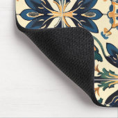 Artisan Blauw en Goud Bloemen Motief Muismat (Hoek)