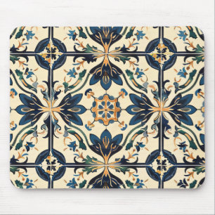 Artisan Blauw en Goud Bloemen Motief Muismat