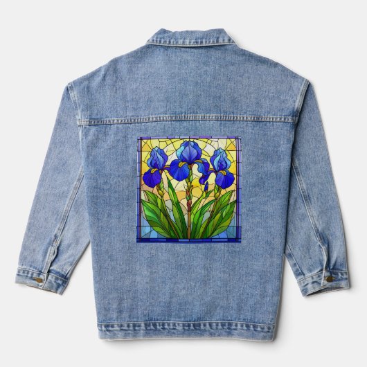 Artisan Blauwe Iris Gebrandschilderde Spijkerjas Denim Jacket (Achterkant)