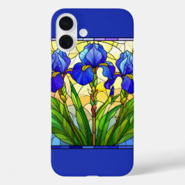Artisan Blue Iris Glas-in-lood iPhone/ iPad-hoes iPhone 16 Plus Hoesje