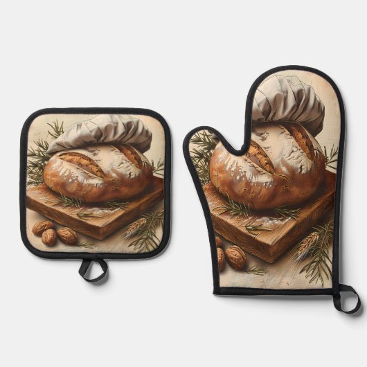 Artisan Brood Lover Oven Mitt en Pot Holder Set (Voorkant)