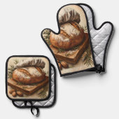 Artisan Brood Lover Oven Mitt en Pot Holder Set (Voorkant / Achterkant)