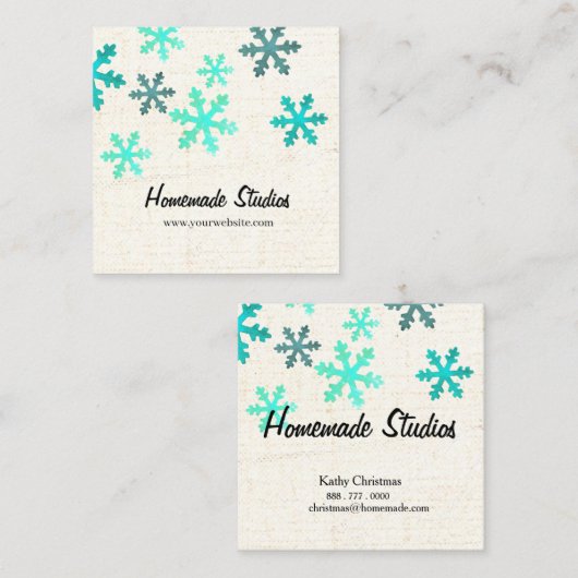 Artisan Canvas Snowflake Happiness Vierkante Visitekaartje (Voorkant / Achterkant)