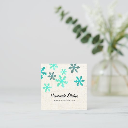 Artisan Canvas Snowflake Happiness Vierkante Visitekaartje (Staand voorkant)