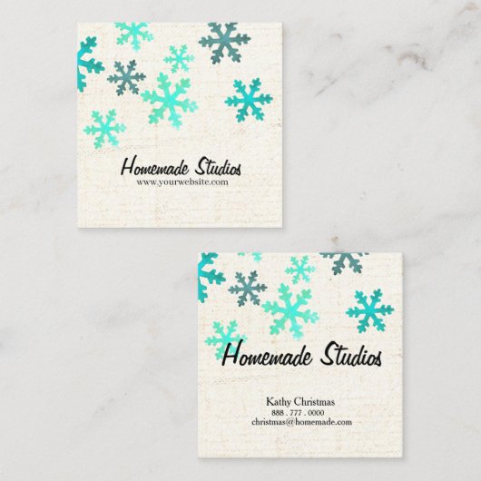 Artisan Canvas Snowflake Happiness Vierkante Visitekaartje (Voorkant / Achterkant)