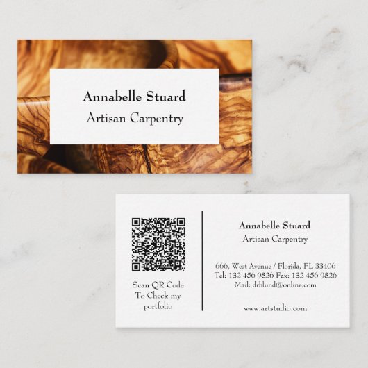 Artisan Carpentry Simple Modern QR-code Visitekaartje (Voorkant / Achterkant)