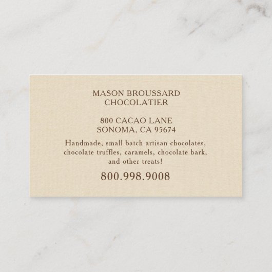 Artisan Chocolade Snoep & Truffel Confecties Visitekaartje (Achterkant)