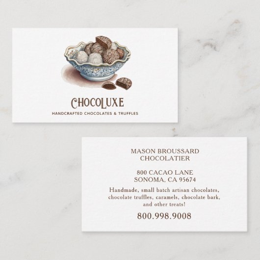 Artisan Chocolade Snoep & Truffel Confecties Visitekaartje (Voorkant / Achterkant)