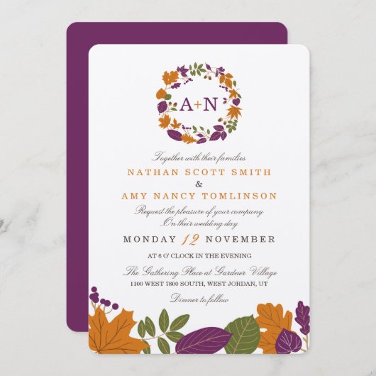 Artisan Cream Herfst krans bruiloft uitnodigingen (Voorkant / Achterkant)
