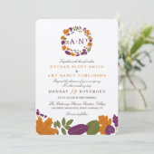 Artisan Cream Herfst krans bruiloft uitnodigingen (Staand voorkant)