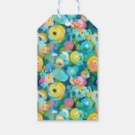 Artisan Geschilderde Bloemen Kleurrijke Zomer Mooi Cadeaulabel