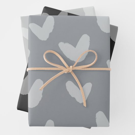 Artisan harten zoet liefde zwart grijs bruiloft pl inpakpapier vel (In situ)