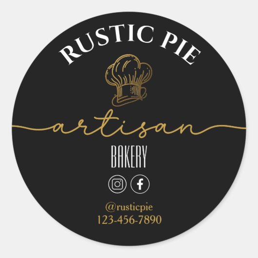 Artisan Home Bakkerij Gouden Chef Pet Zwart Ronde Sticker (Voorkant)