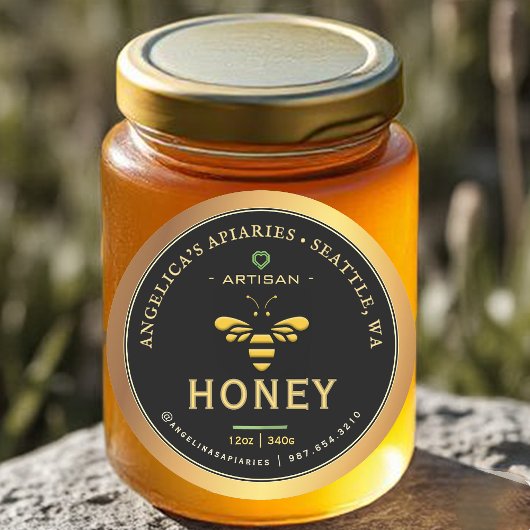 Artisan Honey Label met Bee & Heart Gold Gradient