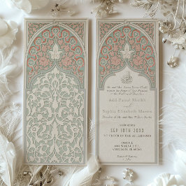 Artisan Koraal en Sage Islamitische Kant Bruiloft Kaart