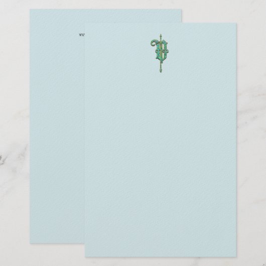 Artisan Monogram V Green Garden Felt Stationery Briefpapier (Voorkant / Achterkant)