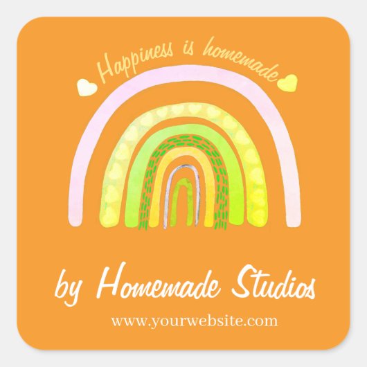 Artisan Rainbow 'Happiness is Homemade'  Vierkante Sticker (Voorkant)
