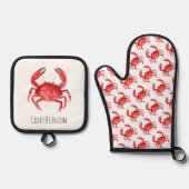 Artisan Red Crab Reunion NAAM Kustplezier Ovenwant & Pannenlap Set (Voorkant)