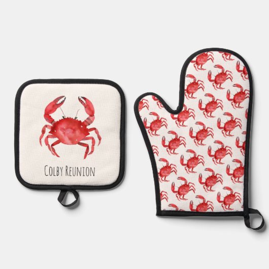 Artisan Red Crab Reunion NAAM Kustplezier Ovenwant & Pannenlap Set (Voorkant)
