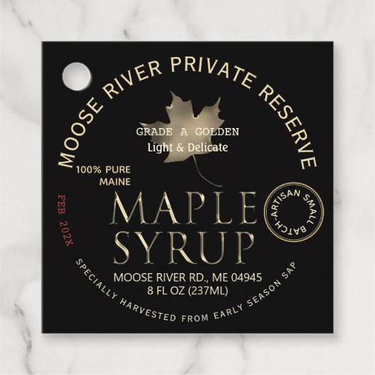 Artisan Small Batch, Date State Golden Maple Syrup Bedankjes Labels (Voorkant)