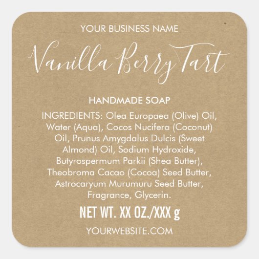 Artisan Soap Kraft Paper Kijk op etiket met ingred (Voorkant)
