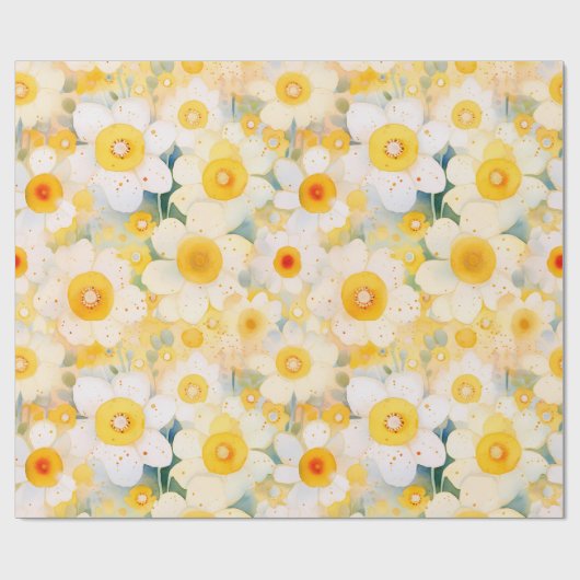 Artisan Wildflowers Geel Sinaasappel Wit Happy Fun Cadeaupapier (Vlak)