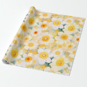 Artisan Wildflowers Geel Sinaasappel Wit Happy Fun Cadeaupapier (Uitgerold)