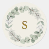 Artisan Winter Botanische Monogram Initiaal Goud Ronde Sticker (Voorkant)