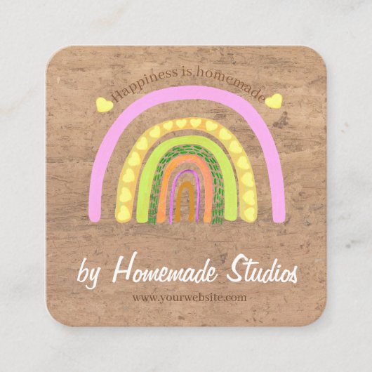 Artisan Woodgrain Hometown Rainbow 'Homemade'  Vierkante Visitekaartje (Voorkant)