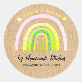 Artisan Woodgrain Rainbow 'Happiness is Homemade' Ronde Sticker