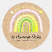 Artisan Woodgrain Rainbow 'Happiness is Homemade'  Ronde Sticker (Voorkant)