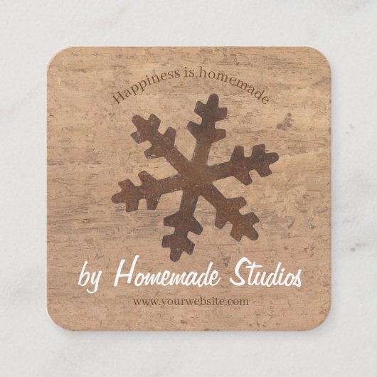 Artisan Woodgrain Rustic Snowflake 'Homemade'  Vierkante Visitekaartje (Voorkant)
