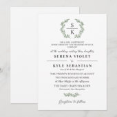 Artisjok Groene Laurel Wreath Monogram Bruiloft Kaart (Voorkant / Achterkant)