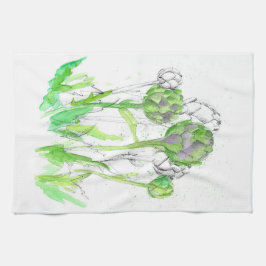 artisjok moestuin Waterverf botanisch Theedoek