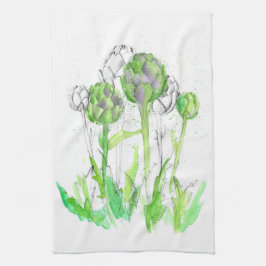 artisjok moestuin Waterverf botanisch Theedoek
