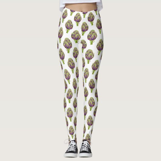Artisjok Paarse Patroon Leggings (Voorkant)
