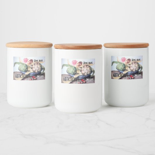 ARTISJOKKEN BORD MET ROOS & AARDBEIEN Preserve Voedselcontainer Etiket (Flessen)