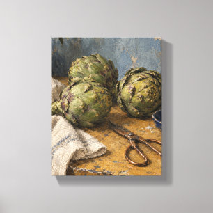 Artisjokken en koperen schaar - Rustieke keuken st Canvas Afdruk
