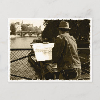 Artist at the Seine river in Paris, France Briefkaart