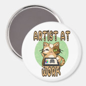 Artist at work cute cat design magneet (Voorkant / Achterkant)